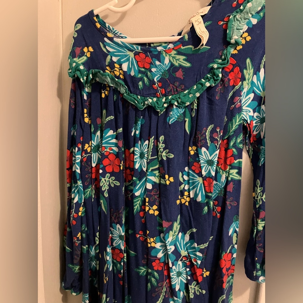 Floral Kids Casual Dress - Blue and Green